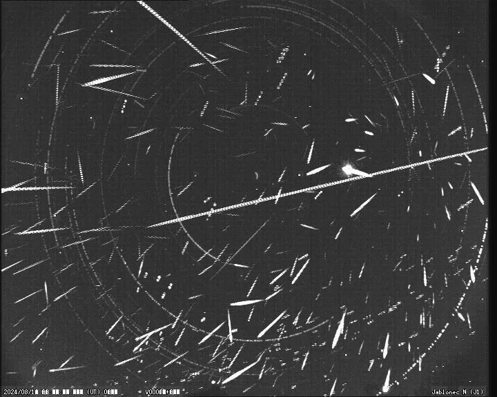 Perseid meteor shower composite image from Jablonec station showing 339 meteors