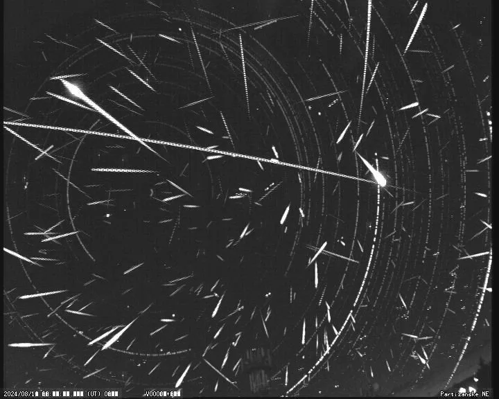 Perseid meteor shower composite image from Partizánske station showing 389 meteors