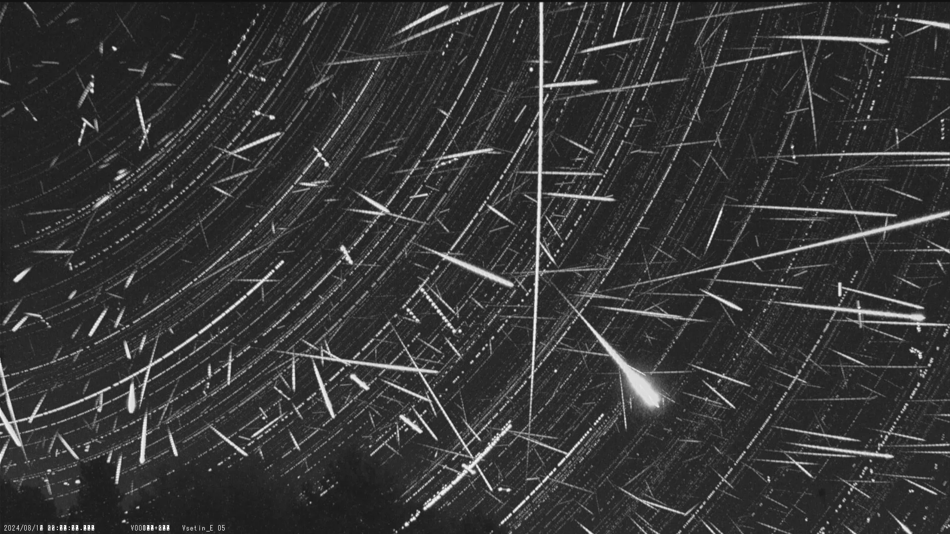 Perseid meteor shower composite image from Vsetin station showing 640 meteors